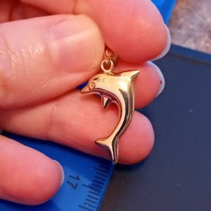 Solid 10k yellow gold dolphin pendant, new, stamped. Very pretty!